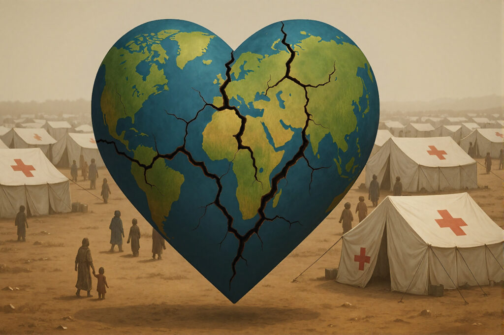 The globe shaped as a broken heart