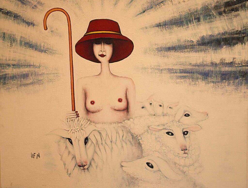 Ulf M painting - Alone among the sheep