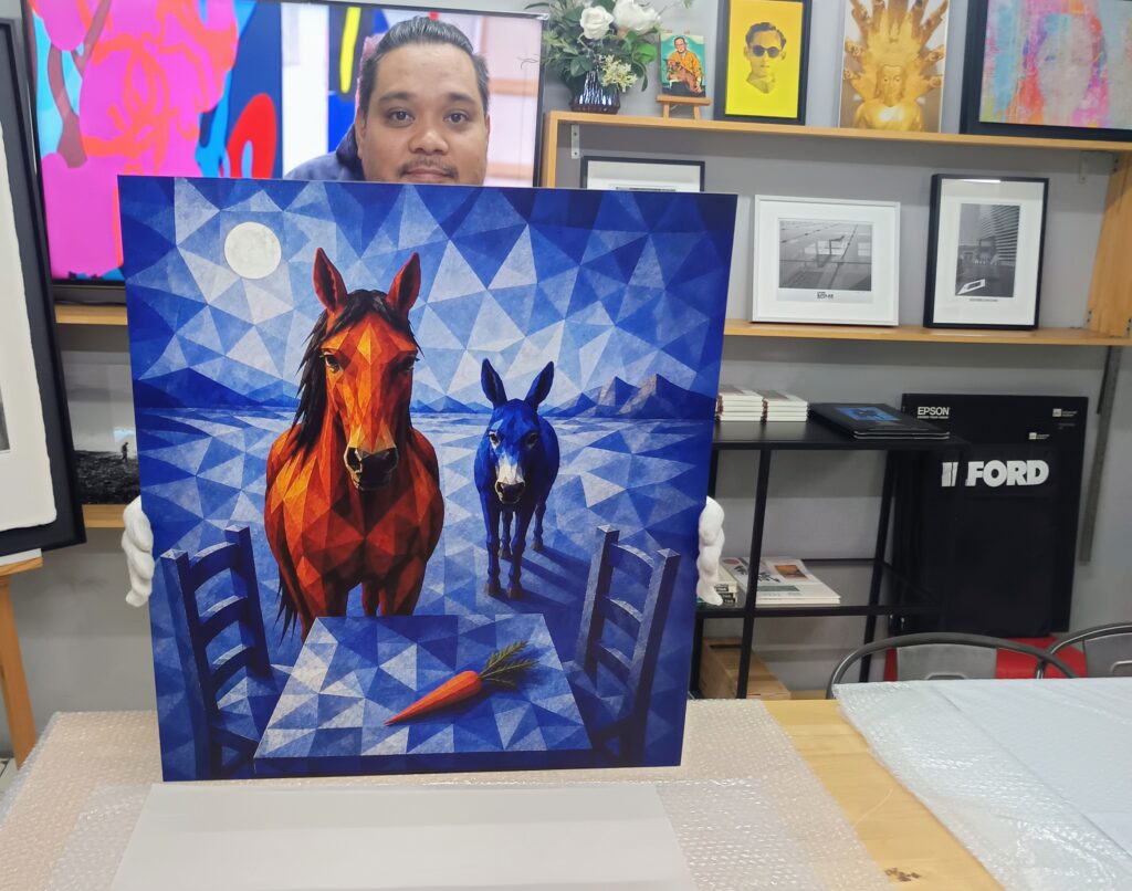 Master-Printer, Tul, with the print mounted on an aluminium composite panel using archival-grade mounting materials.